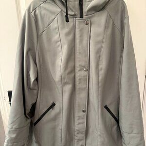Ellos Zipper Jacket with Hood and Zipper Pockets- Gray-Women's 28